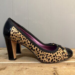 VTG Coach Poppy Black & Tan Cheetah Print Heels Sz 9.5